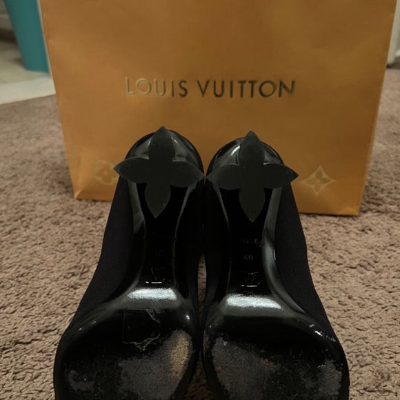 Stretch Fabric LV Black Heart Sock Ankle Boots 41 Black - Picture 3 of 5